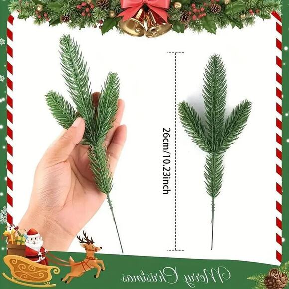 16pcs Pine Needle Branch Stem Picks Christmas DIY Crafting Winter Woodland Decor - Picture 2 of 4